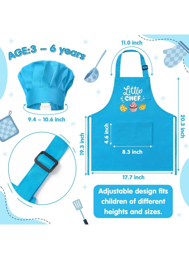 R HORSE R HORSE 2 Pcs Kid Apron and Chef Hat Set, Adjustable Children Blue Kitchen Apron Cooking Baking Painting and Training Kits Dress up Role Play Chef Toy Kid Funny Cooking Gift New Year  - Image 2