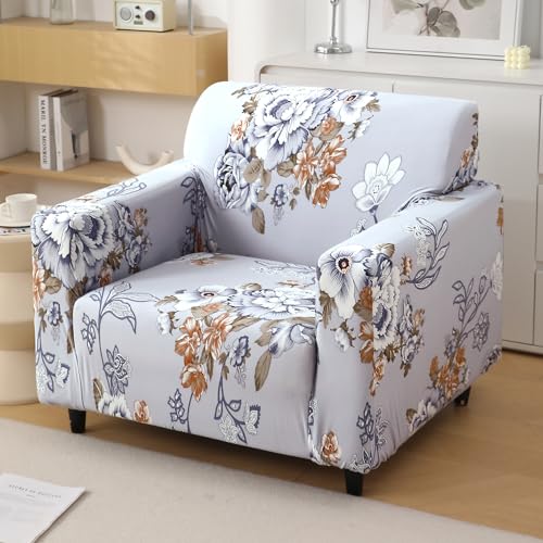HOKIPO Polyester Blend 140 Gsm Stretchable Sofa Cover For 2 Seater Sofa, Gentle Grey Dahlia (Ar-5128-D5) - Image 1
