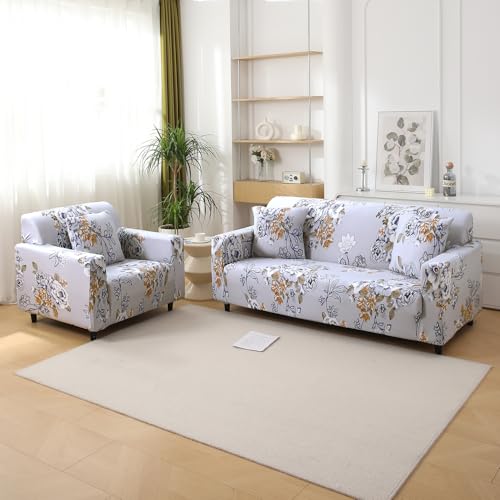 HOKIPO Polyester Blend 140 Gsm Stretchable Sofa Cover For 2 Seater Sofa, Gentle Grey Dahlia (Ar-5128-D5) - Image 3