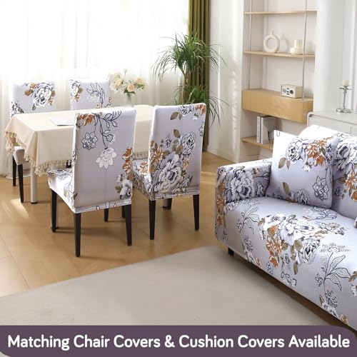HOKIPO Polyester Blend 140 Gsm Stretchable Sofa Cover For 2 Seater Sofa, Gentle Grey Dahlia (Ar-5128-D5) - Image 4
