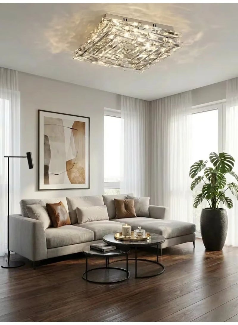 SageLiving Luxury K9 Crystal LED Ceiling Light – Modern Square Chrome Flush Mount Lamp with Remote Control, Dimmable Crystal Ceiling Fixture for Bedroom, Dining Room, Living Room, Hallway - Image 1