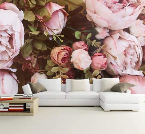 WFBHUA Large Peony Floral Wallpaper Girls Bedroom Pink Rose Flower Wall Mural Not Peel and Stick - Image 3