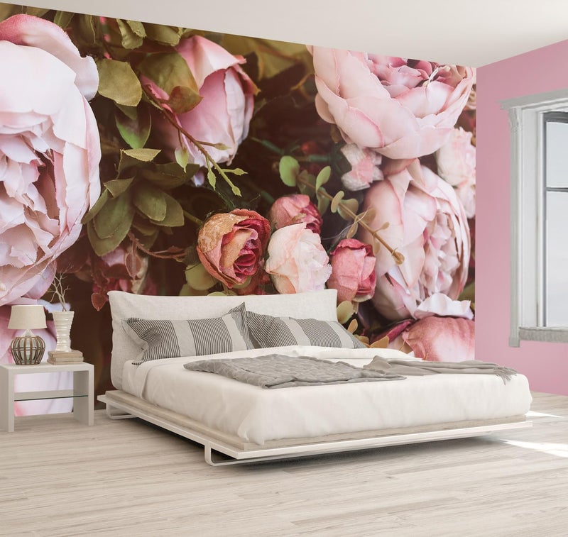 WFBHUA Large Peony Floral Wallpaper Girls Bedroom Pink Rose Flower Wall Mural Not Peel and Stick - Image 2