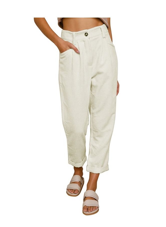 Loquat New Women's High-waisted Solid Color Corduroy Loose Casual Pants  - Image 1