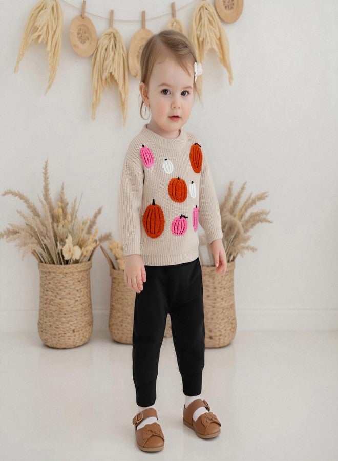 Kutterild Toddler Baby Boys Girls Halloween Sweaters Pumpkin Letter Ghost Long Sleeve Round Neck Ribbed Knitted Pullover Tops (Khaki h, 9-12 Months) - Image 3