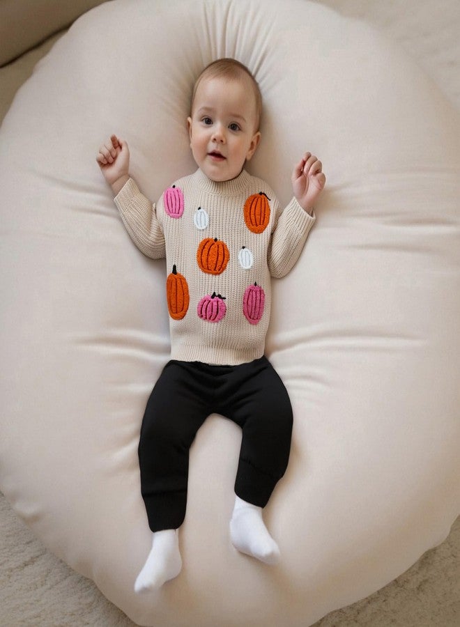 Kutterild Toddler Baby Boys Girls Halloween Sweaters Pumpkin Letter Ghost Long Sleeve Round Neck Ribbed Knitted Pullover Tops (Khaki h, 9-12 Months) - Image 4