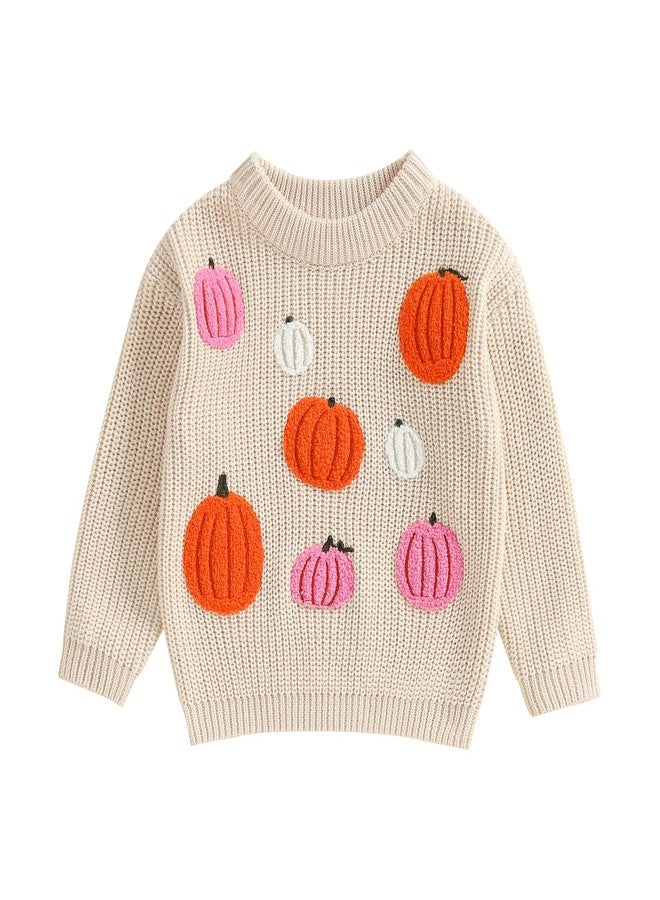 Kutterild Toddler Baby Boys Girls Halloween Sweaters Pumpkin Letter Ghost Long Sleeve Round Neck Ribbed Knitted Pullover Tops (Khaki h, 9-12 Months) - Image 1