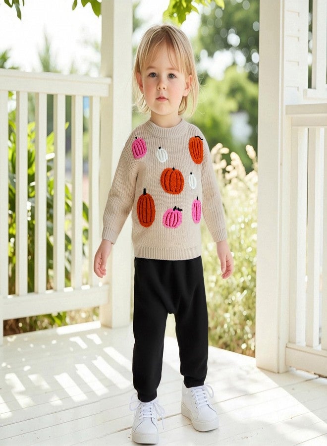 Kutterild Toddler Baby Boys Girls Halloween Sweaters Pumpkin Letter Ghost Long Sleeve Round Neck Ribbed Knitted Pullover Tops (Khaki h, 9-12 Months) - Image 5
