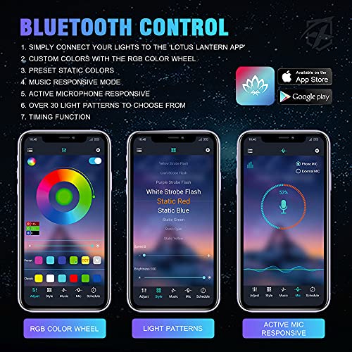 Xprite أضواء الصخور من Xprite لجهاز جيب 10 بودات بزاوية واسعة مجموعة أضواء LED RGB بلوتوث، إضاءة نيون متعددة الألوان لمجموعات الإضاءة تحت السيارة مع جهاز تحكم عن بعد لاسلكي، متوافقة مع الشاحنات والسيارات والـ UTV والـ ATV والـ SUV والـ RZR. - Image 5