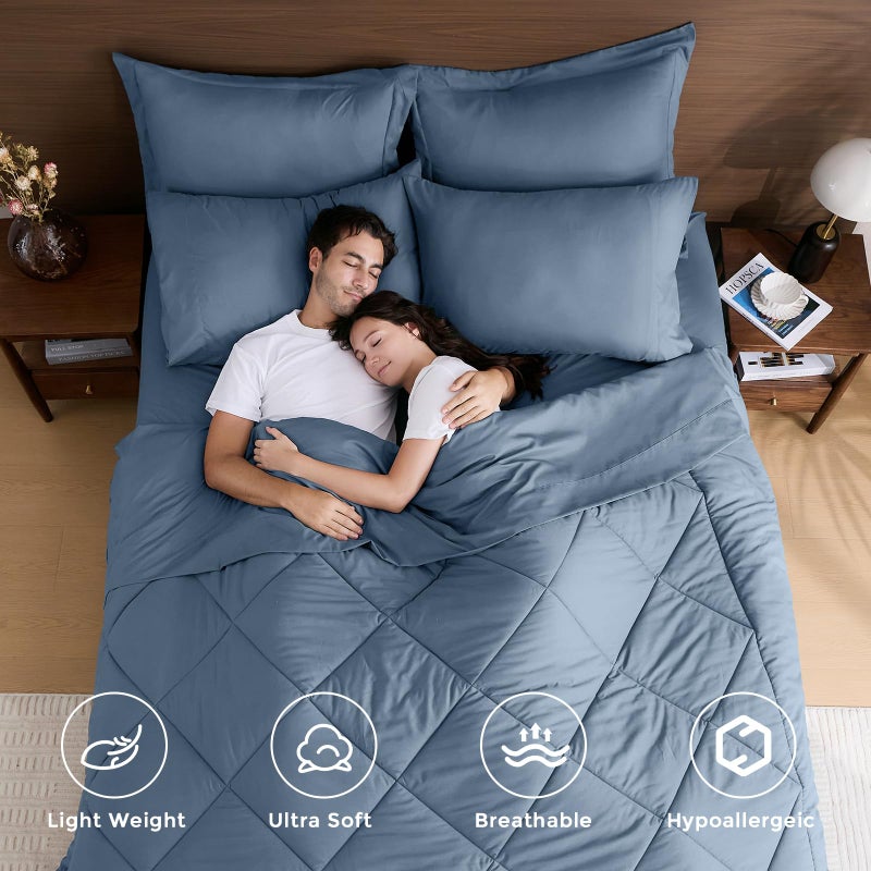 HEVUMYI Dusty Blue King Comforter Set - 7-Piece All Season Bed in a Bag King, Ultra Soft Bedding Set with Comforter, Flat Sheet, Fitted Sheet, Pillowcases, Pillow Shams - Image 2