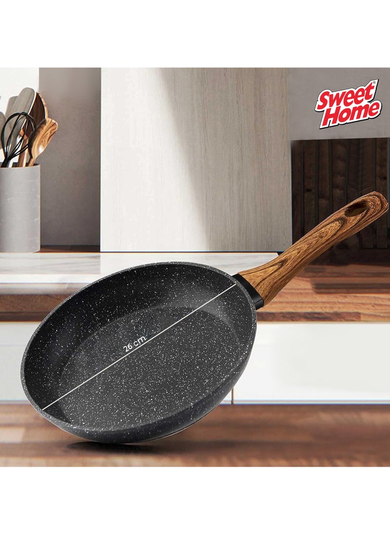 Sweet Home - Sweet Home Frying Pan with Durable Marble Coating Induction Safe Non-Stick Frying/Saute Pan PFOA Free Induction & Gas Fry Pan Non Stick Frying Pan (26cm) - Image 1