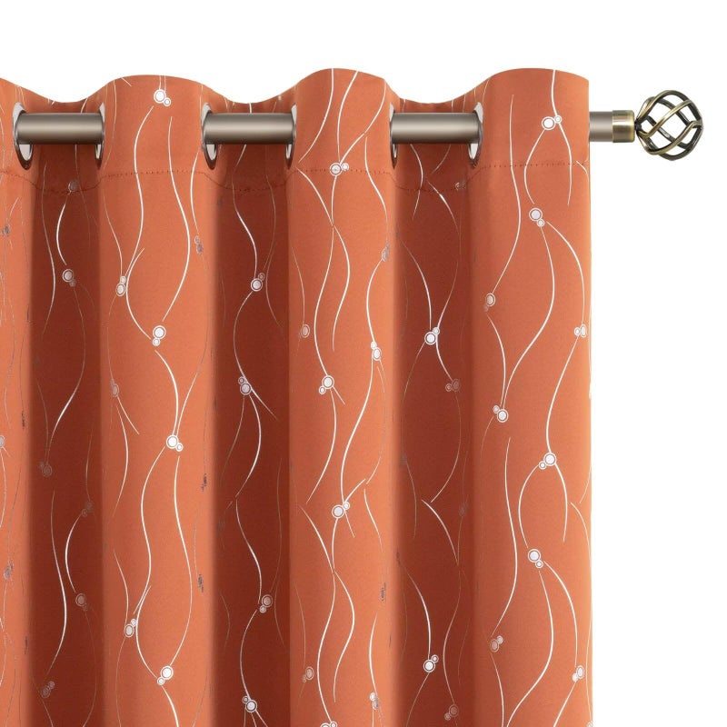 BGment Terracotta Blackout Curtains 84 Inch Length 2 Panels Set, Grommet Thermal Insulated Blackout Curtains with Wave Line and Dots Printed for Bedroom, 2 Panels, Each Panel 52 x 84 Inch - Image 1