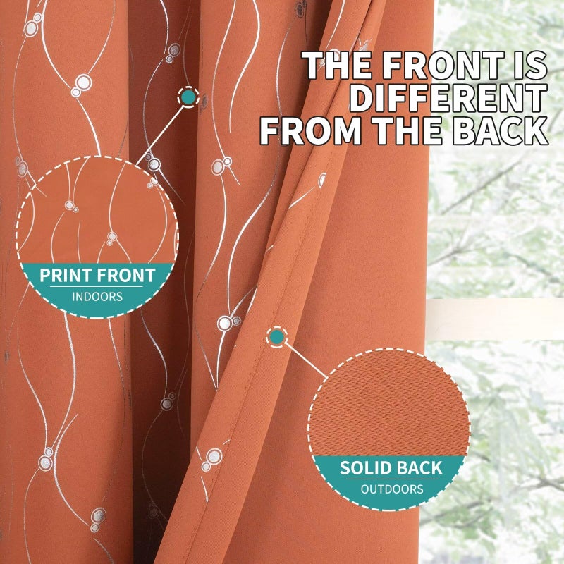 BGment Terracotta Blackout Curtains 84 Inch Length 2 Panels Set, Grommet Thermal Insulated Blackout Curtains with Wave Line and Dots Printed for Bedroom, 2 Panels, Each Panel 52 x 84 Inch - Image 4