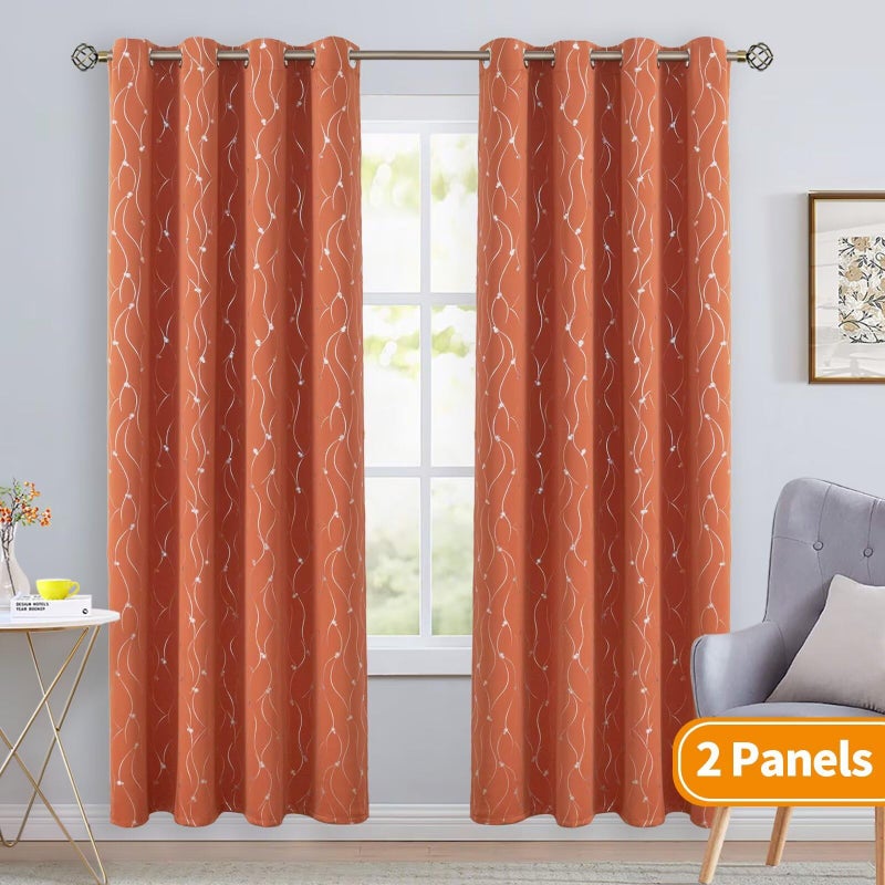 BGment Terracotta Blackout Curtains 84 Inch Length 2 Panels Set, Grommet Thermal Insulated Blackout Curtains with Wave Line and Dots Printed for Bedroom, 2 Panels, Each Panel 52 x 84 Inch - Image 2
