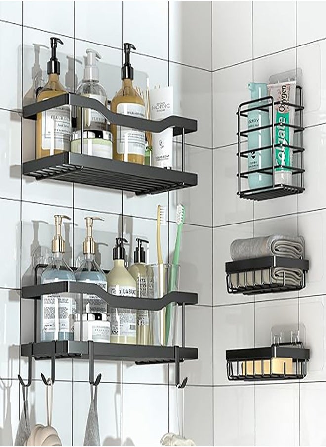 Arabest 5 Pack Shower Caddy, Adhesive Bathroom Organizer, No Drilling, Large Capacity, Rustproof Stainless Steel Bathroom Shower Organizer with 4 Hooks, Shower Shelf for Inside Shower Black  - Image 1