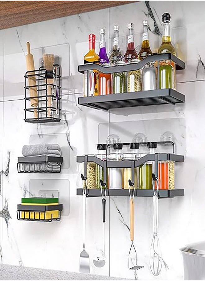 Arabest 5 Pack Shower Caddy, Adhesive Bathroom Organizer, No Drilling, Large Capacity, Rustproof Stainless Steel Bathroom Shower Organizer with 4 Hooks, Shower Shelf for Inside Shower Black  - Image 5