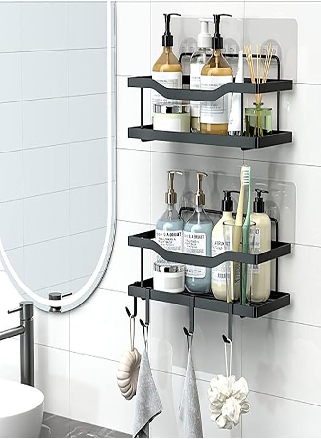 Arabest 5 Pack Shower Caddy, Adhesive Bathroom Organizer, No Drilling, Large Capacity, Rustproof Stainless Steel Bathroom Shower Organizer with 4 Hooks, Shower Shelf for Inside Shower Black  - Image 4