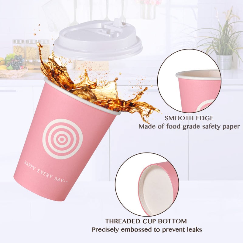 JollyPack 12 oz 100 Pack Paper Coffee Cups with Lids and Stirrers in Pink and Green. Great for Coffee  Juice  Tea  Home Use  Store and Cafe - Image 4