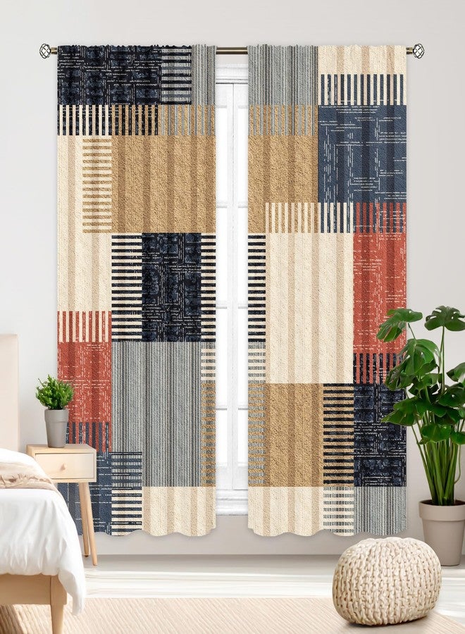 Cinbloo Abstract Colorful Stripes Curtains 42Wx63H Inch Rod Pocket Boho Modern Patchwork Color Block Contemporary Chic Vintage Art Printed Geometry Living Room Bedroom Window Drapes Treatment 2 Panels - Image 1