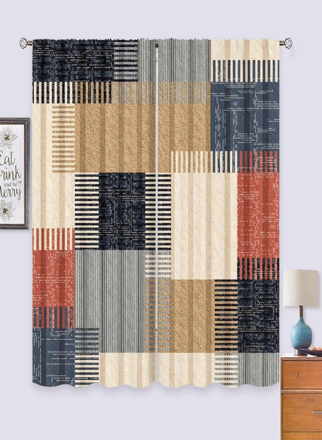 Cinbloo Abstract Colorful Stripes Curtains 42Wx63H Inch Rod Pocket Boho Modern Patchwork Color Block Contemporary Chic Vintage Art Printed Geometry Living Room Bedroom Window Drapes Treatment 2 Panels - Image 2