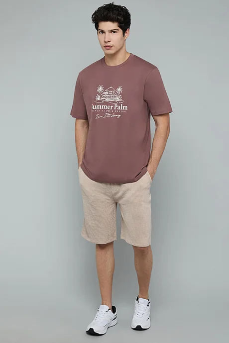 أر أند بي Printed T-Shirt with Crew Neck and Short Sleeves