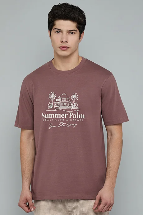 أر أند بي Printed T-Shirt with Crew Neck and Short Sleeves
