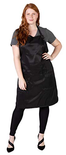 A Size Above Size Above Plus Size Salon Stylist Apron, Cut for Curves, Neck Strap with Adjustable Snap Closure, Lower Pockets with Zippered Bottoms, Lightweight, Water Resistant Nylon/Poly, Black, 2X - Image 1