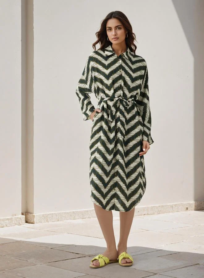 Splash FAV Printed Cotton Workwear Dress with High-Low Hemline