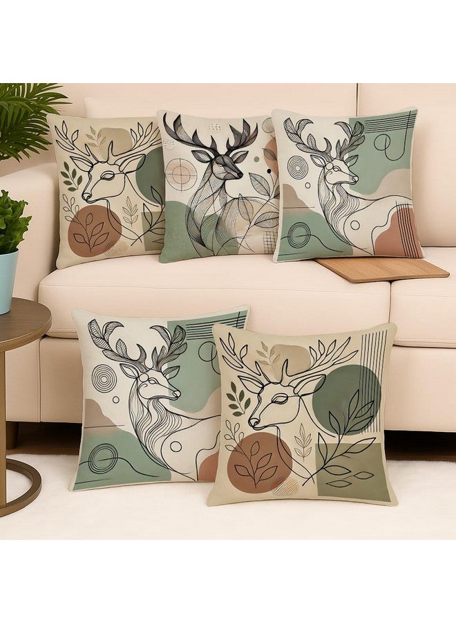 STITCHNEST أغطية وسائد من القطن والبوليستر بطبعات أنماط عرقية من ستشنيست، مجموعة من 5 (16 × 16 بوصة)(متعدد الألوان) - Image 1