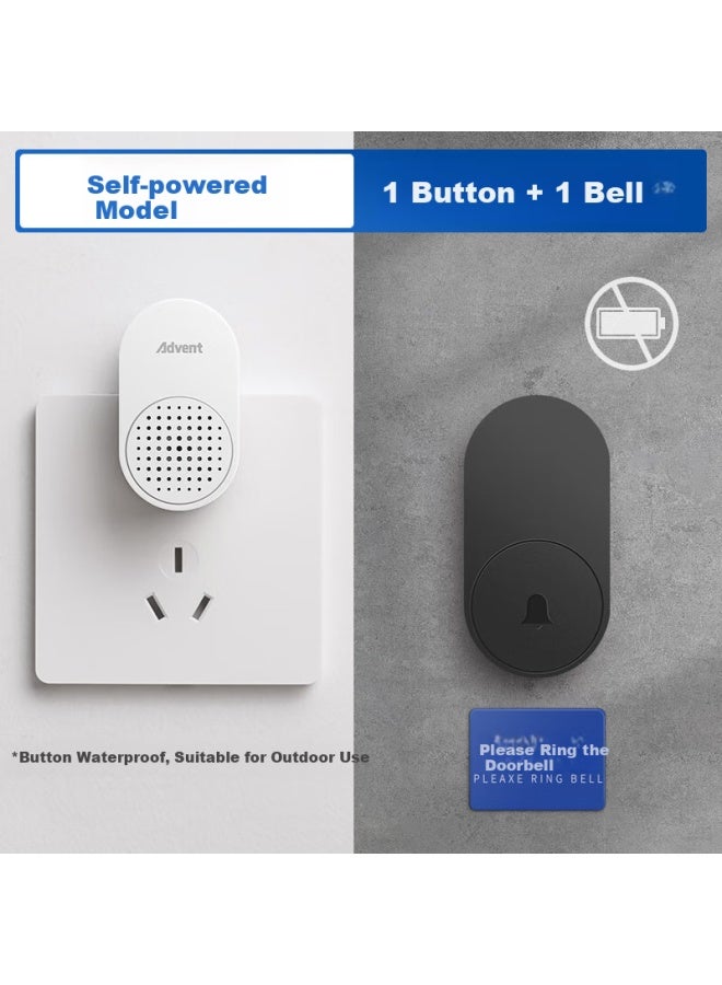 Advent Self-powered Wireless Doorbell, Battery-free, Waterproof, Home Call System, Fl-blk - Image 1