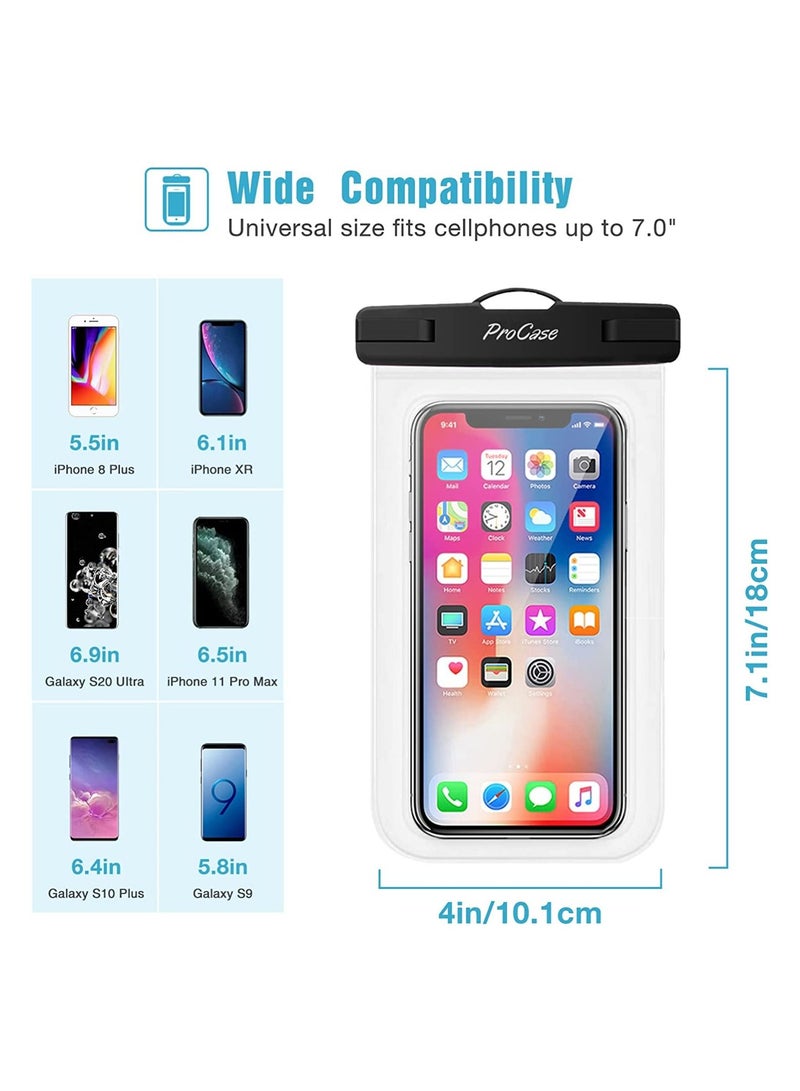Procases Waterproof Phone Pouch, Universal Cellphone Dry Bag for iPhone 13 12 11 Pro Max iPhone XR/X/8/7/6S, Underwater Case for Samsung Galaxy S20 S10 S9 S8 Pixel up to 7.0" -2Pack,Clear - Image 3