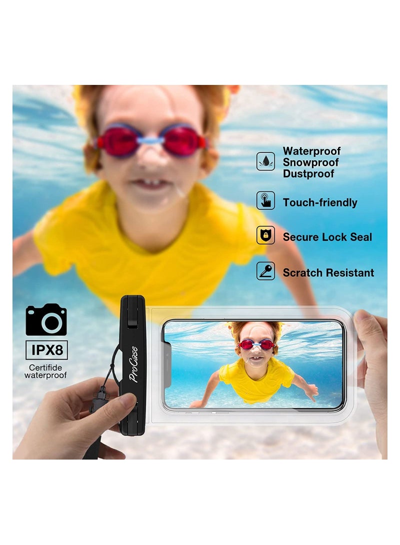 Procases Waterproof Phone Pouch, Universal Cellphone Dry Bag for iPhone 13 12 11 Pro Max iPhone XR/X/8/7/6S, Underwater Case for Samsung Galaxy S20 S10 S9 S8 Pixel up to 7.0" -2Pack,Clear - Image 2