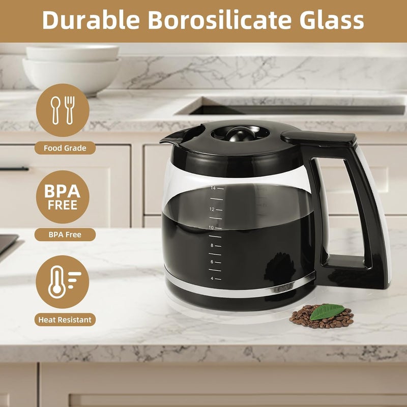 Roabertic إبريق قهوة زجاجي سعة 14 كوب بديل متوافق مع موديلات كويزينارت DCC-3200P1 وDCC-3200 وDCC-2200RC، وعاء قهوة بديل 14 كوب بمقب�� مريح وفوهة مانعة للتسرب - Image 4