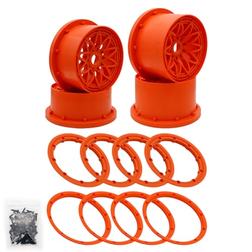 FLMLF Nylon Front and Rear Wheel Hub Rim Beadlock Ring Set Orange for 1/5 Hpi Rovan Km Baja 5B 4WD Rc Car Parts - Image 1