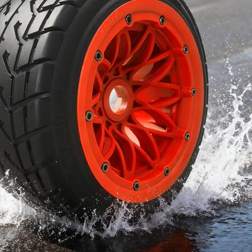 FLMLF Nylon Front and Rear Wheel Hub Rim Beadlock Ring Set Orange for 1/5 Hpi Rovan Km Baja 5B 4WD Rc Car Parts - Image 4