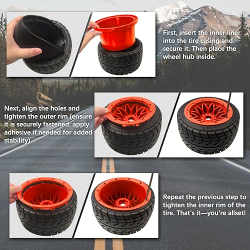 FLMLF Nylon Front and Rear Wheel Hub Rim Beadlock Ring Set Orange for 1/5 Hpi Rovan Km Baja 5B 4WD Rc Car Parts - Image 5