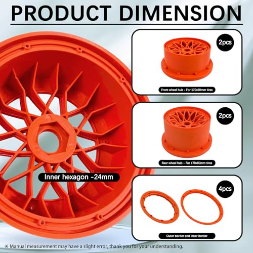 FLMLF Nylon Front and Rear Wheel Hub Rim Beadlock Ring Set Orange for 1/5 Hpi Rovan Km Baja 5B 4WD Rc Car Parts - Image 2