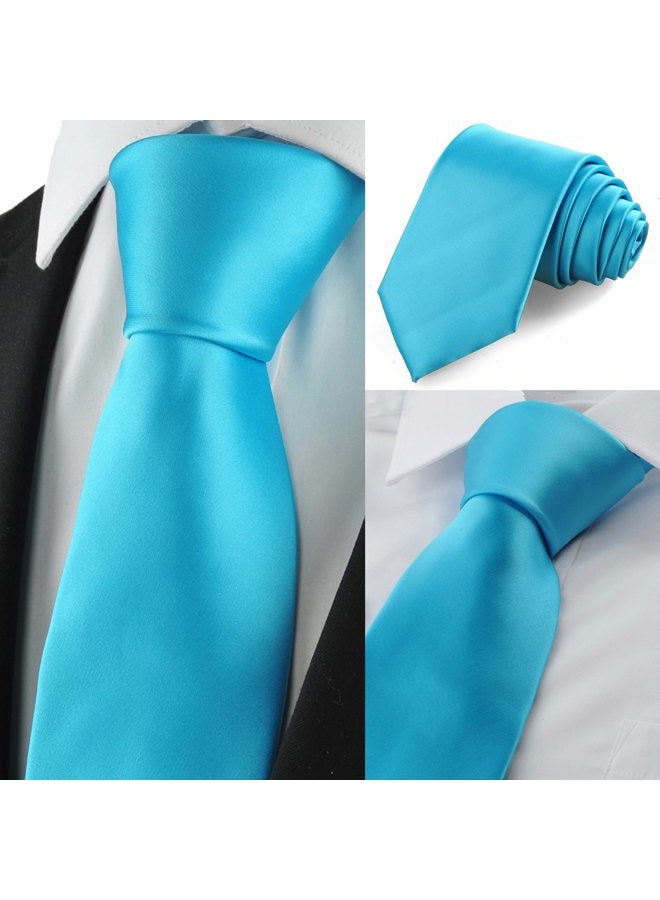 fortunatever Men's Solid Satin Necktie,Sky Blue Ties For Men With Gift Box - Image 3