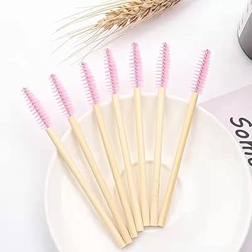 Juliyeh 50 Pcs Disposable Eyelash Brushes Bamboo Lash Mascara Wands Eye Lash Eyebrow Applicator Brush for Eyelash Extension Makeup Applicators Kits pink - Image 3