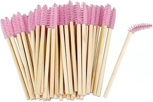 Juliyeh 50 Pcs Disposable Eyelash Brushes Bamboo Lash Mascara Wands Eye Lash Eyebrow Applicator Brush for Eyelash Extension Makeup Applicators Kits pink - Image 1
