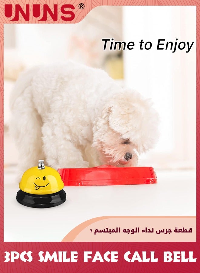 UNUNS 3 Pieces Desk Bell For Service,Smile Face Call Bell,8.5cm Desk Bell With Metal Anti-Rust Construction,Front Desk Bell For Office Schools Hotel Restaurant,Service Bell Dinner Desk Bell,Yellow - Image 3