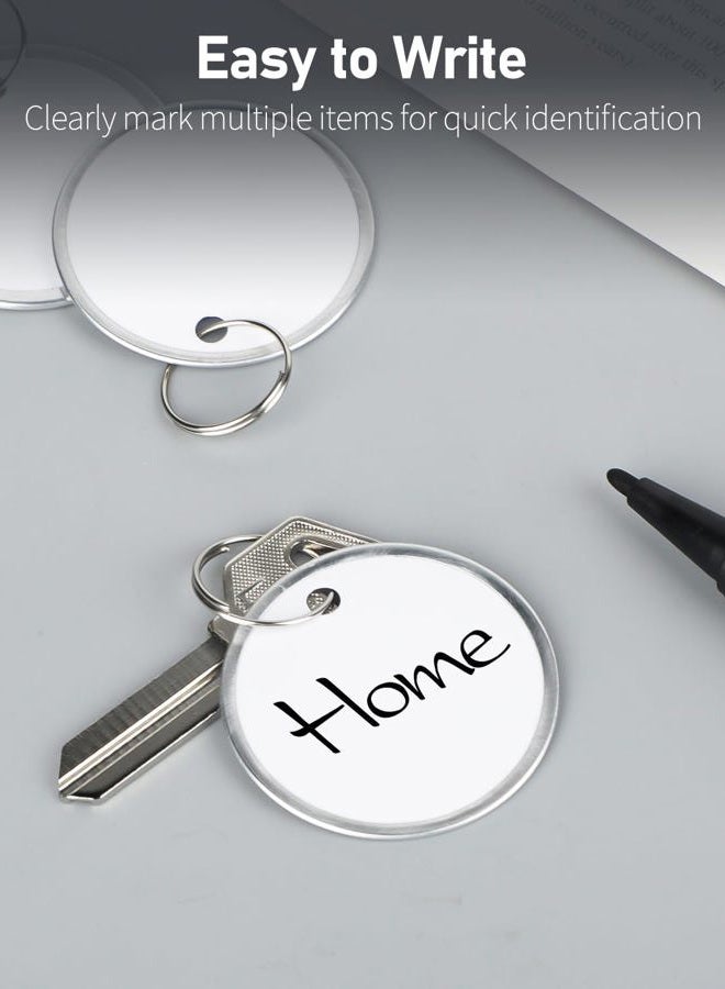 Uniclife Metal Rim Key Tags 1.5 Inch Round Key Chain Tags Writable White Paper Labels with Metal Edges and Split Rings Sturdy Lightweight Key Item Identifiers, 50 Pack - Image 2