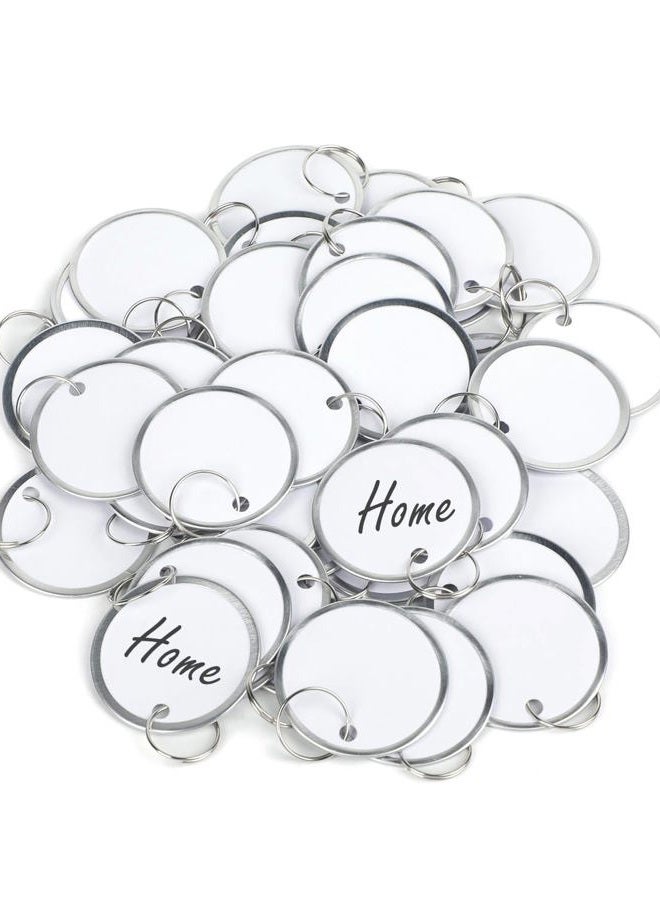 Uniclife Metal Rim Key Tags 1.5 Inch Round Key Chain Tags Writable White Paper Labels with Metal Edges and Split Rings Sturdy Lightweight Key Item Identifiers, 50 Pack - Image 1