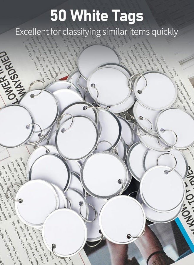 Uniclife Metal Rim Key Tags 1.5 Inch Round Key Chain Tags Writable White Paper Labels with Metal Edges and Split Rings Sturdy Lightweight Key Item Identifiers, 50 Pack - Image 5