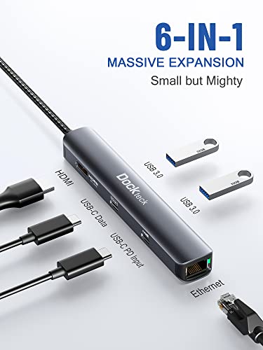 Dockteck USB C Hub Ethernet6 in 1 Laptop Docking Station Dockteck USB C Multiport Adapter with 4K60Hz HDMI 100W PD 1Gbps LAN 2 USB 30 for MacBook ProAir Surface Pro XPS and More - Image 3
