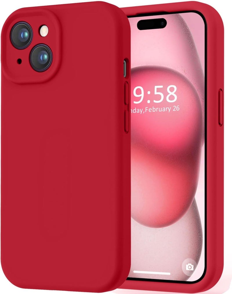 Mobistyle Designed for iPhone 15 Cover Soft Liquid Silicone Slim Protective Shockproof with Anti-Scratch Microfiber Lining Phone Back Cover Case (Red) - Image 1