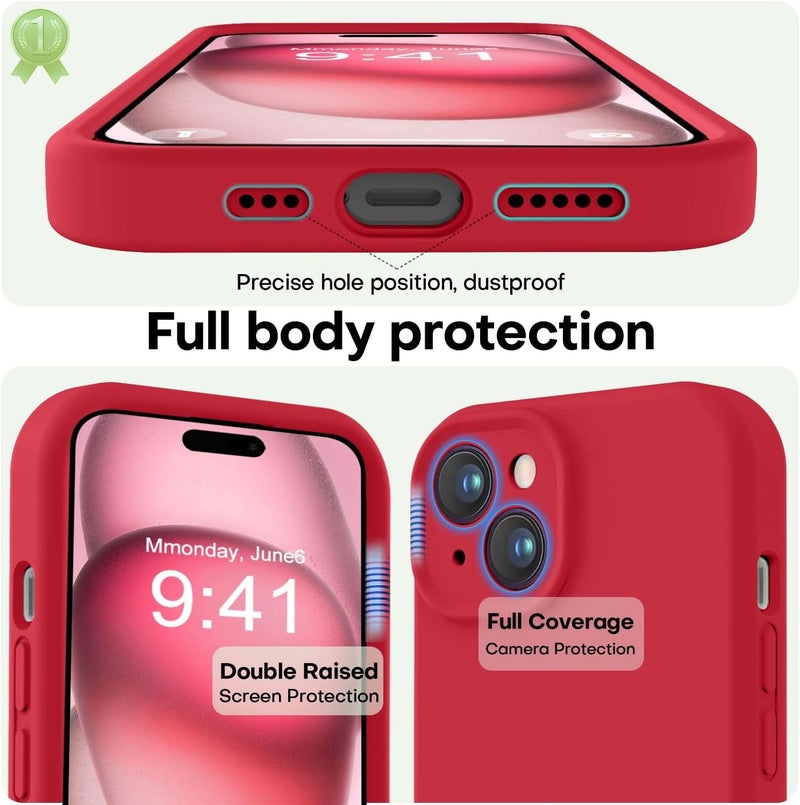 Mobistyle Designed for iPhone 15 Cover Soft Liquid Silicone Slim Protective Shockproof with Anti-Scratch Microfiber Lining Phone Back Cover Case (Red) - Image 3