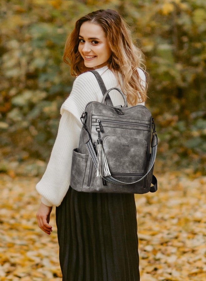 Shrrie Vegan Leather Laptop Backpack for Women 15.6 inch Work Backpack Fashion Travel Backpack Purse for Business College, 1 Two-toned Deep Gray, 15 x 7 x 16 inches - Image 2