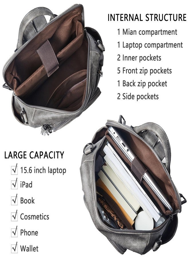 Shrrie Vegan Leather Laptop Backpack for Women 15.6 inch Work Backpack Fashion Travel Backpack Purse for Business College, 1 Two-toned Deep Gray, 15 x 7 x 16 inches - Image 4