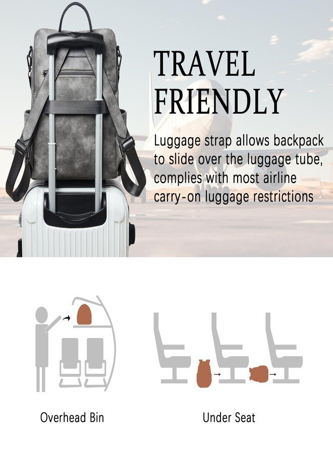 Shrrie Vegan Leather Laptop Backpack for Women 15.6 inch Work Backpack Fashion Travel Backpack Purse for Business College, 1 Two-toned Deep Gray, 15 x 7 x 16 inches - Image 5